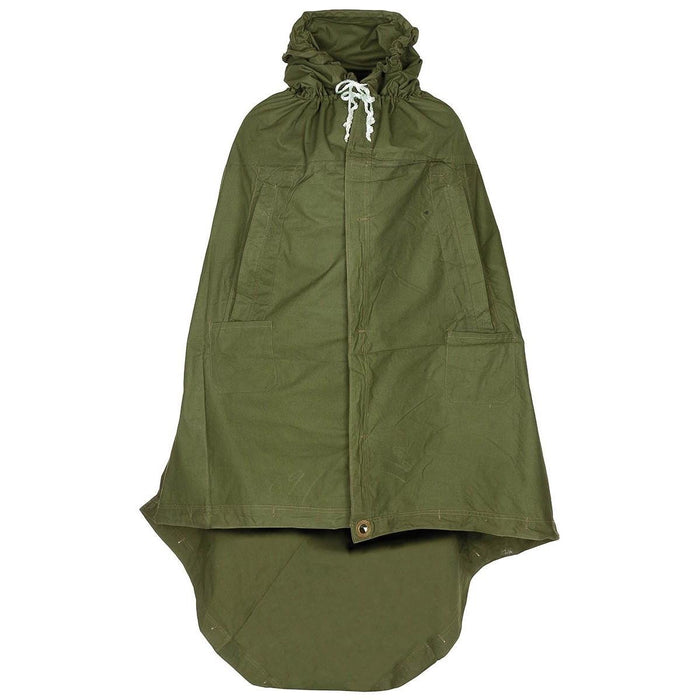 Echter, olivgrüner, wasserdichter Planenponcho der rumänischen Armee mit Kapuze und Knopfverschlüssen zum Schutz vor Regen und als Unterschlupf.