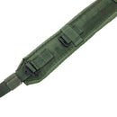 Close-up of genuine US Army LC-2 military belt suspenders padded shoulder strap with ALICE webbing attachments