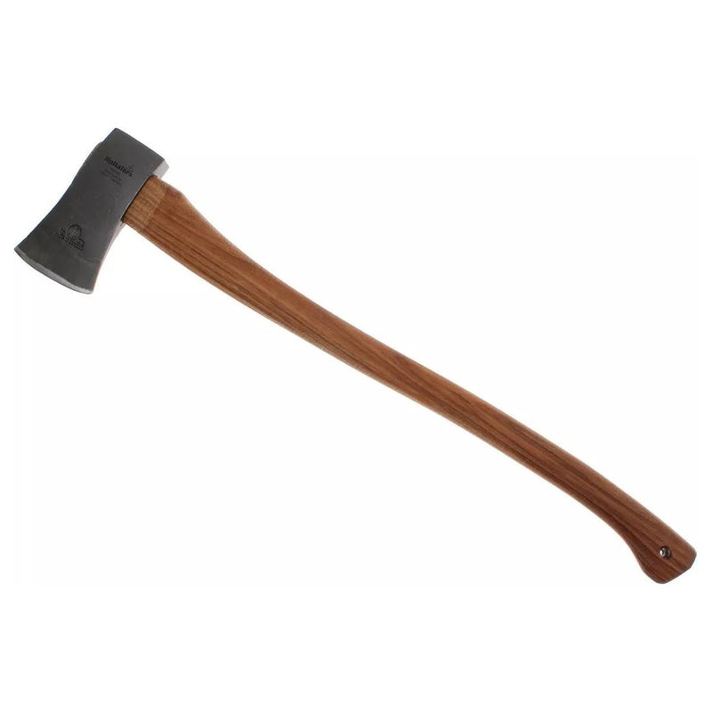 HULTAFORS felling axe with durable carbon steel head and ergonomic hickory wood handle for outdoor woodcutting tasks