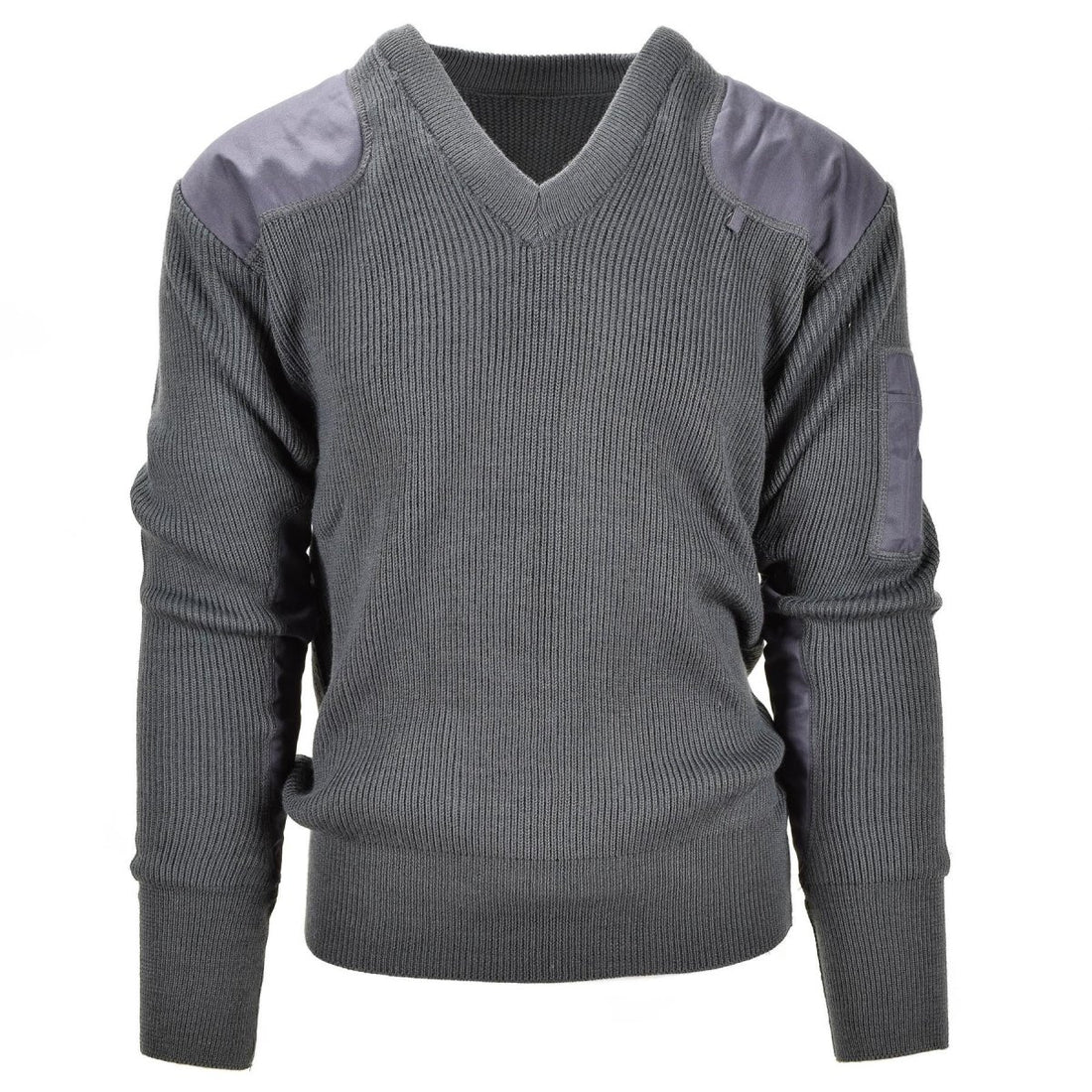 Pull militaire italien en laine grise commando pull col V coudes renforcés