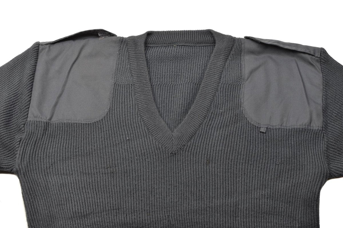Pull militaire italien en laine grise commando pull col V coudes renforcés