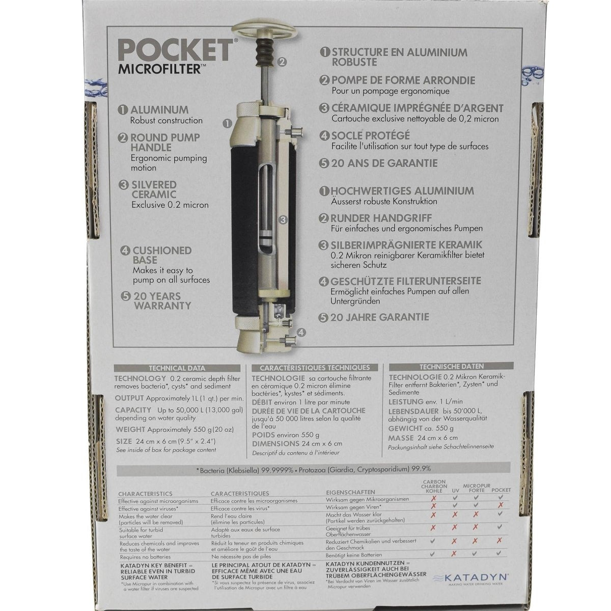 Filtre à eau de poche Katadyn Purification d'urgence longue durée pour camping