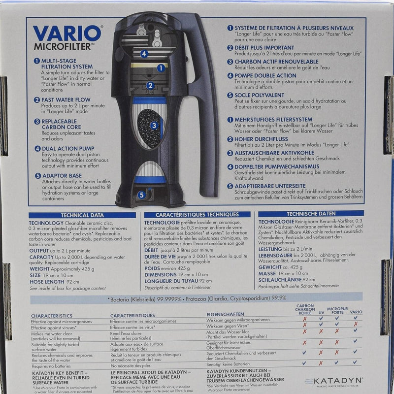 Katadyn Vario waterfilter langdurige camping noodzuiveringspremie
