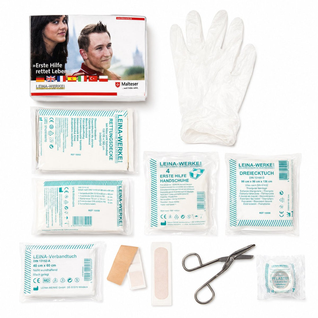 Leina-Werke Set de primeros auxilios, 25 piezas, pequeño kit de supervivencia para viajes de emergencia y acampada