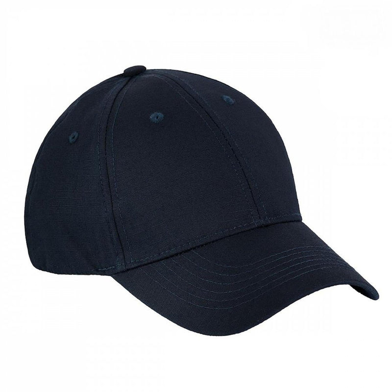 Dark blue lightweight foldable military style baseball cap with embroidered eyelets and adjustable strap for unisex adults.