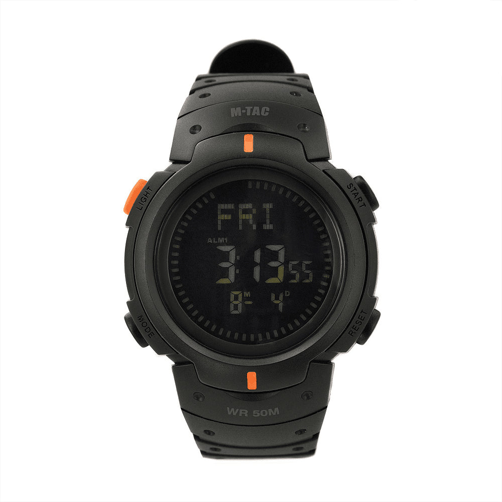 M-Tac tactisch kompashorloge digitale stopwatch alarmtimer 5ATM zwart