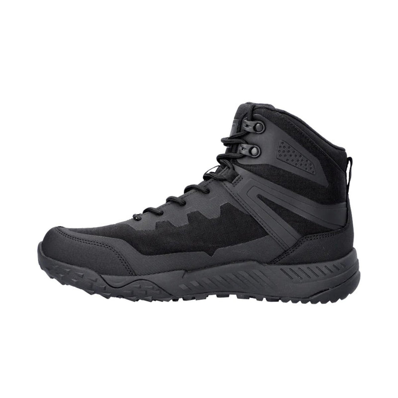 Black Magnum HI-TEC Ultima 6.0 waterproof hiking boot with durable sole and ankle support for outdoor trekking.