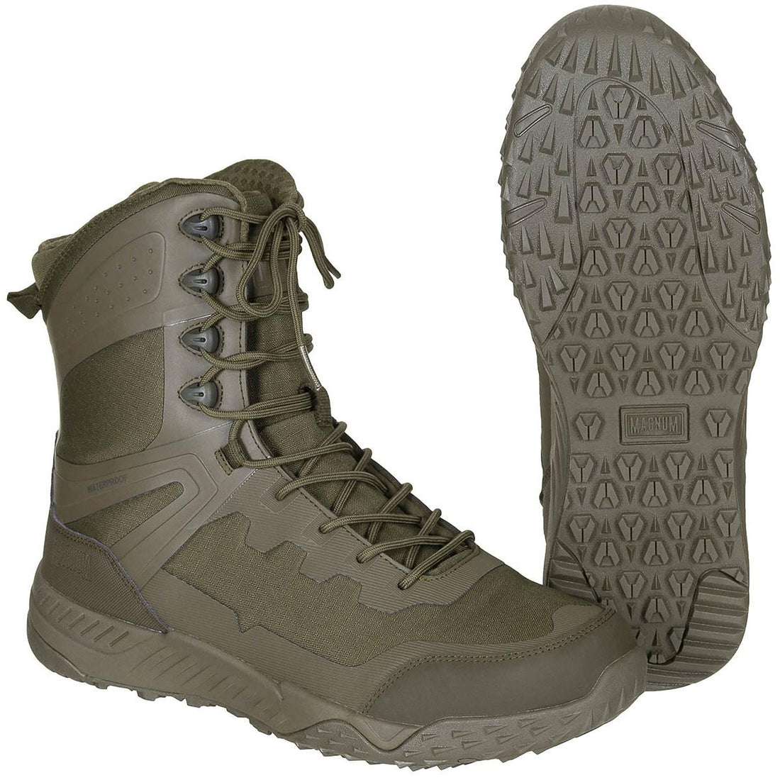 Botas tácticas Magnum Ultima 8.0 SZ WP impermeables y ligeras con cremallera lateral color oliva