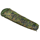 MFH 2-layer lightweight sleeping bag in M05 camouflage with thermal filling, ideal for outdoor camping and hiking.