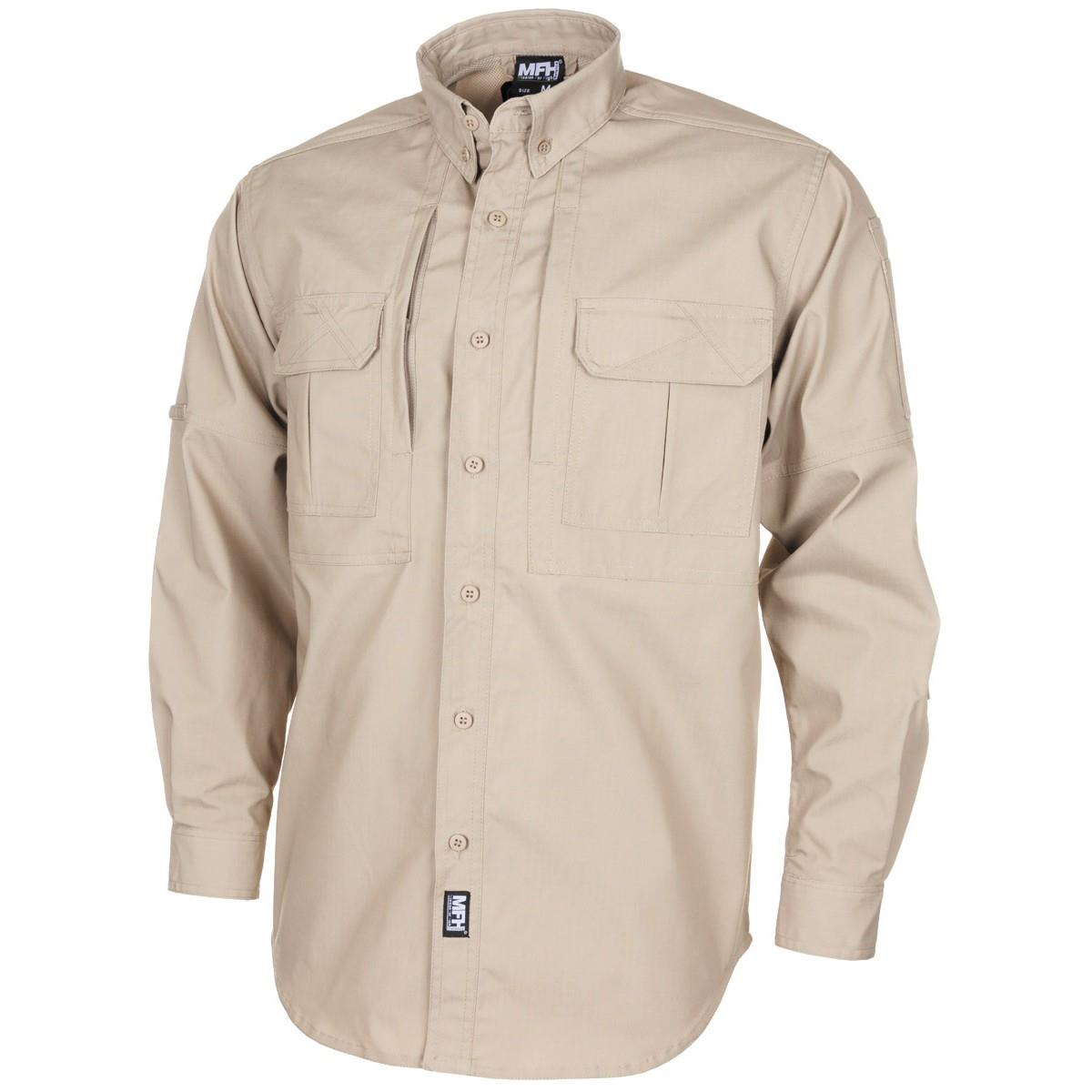 Military style shirt MFH Brand khaki tactical ripstop lightweight