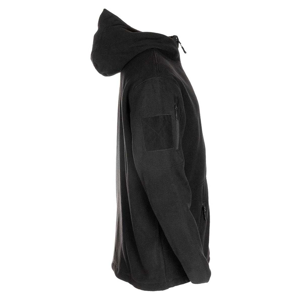 MFH Militaire zwarte tactische fleece jas thermische kap elastische zoomline nieuw