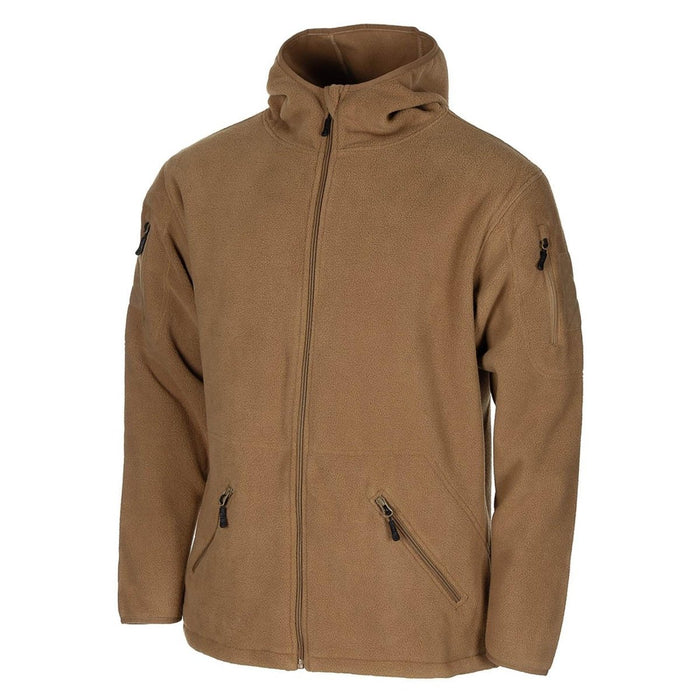 MFH lichtbruin tactisch fleecejack met capuchon in militaire stijl, outdoor wandelen, volledige ritssluiting NIEUW - GoMilitar