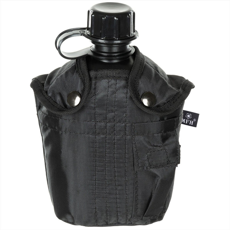 MFH U.S. Military Plastic Canteen 1L Cap Clips Załącznik BPA Free Black
