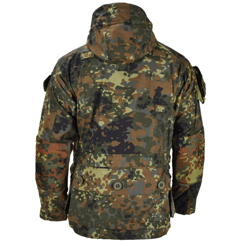 Back view of Mil-Tec Flecktarn RipStop smock jacket with German army camouflage and hood for men