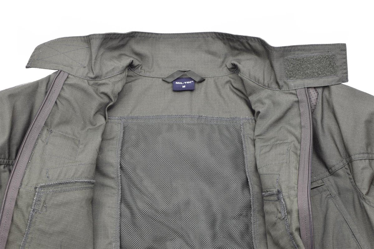 Mil-Tec Zipper Sweatshirt - Olive Green, Medium, Tactical Style With Arm Pockets, Fleece Lining, Elastic Cuffs & Waist