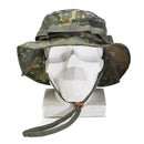 Mil-Tec Lightweight ripstop boonie hat in flecktarn camouflage with adjustable chin strap for outdoor use