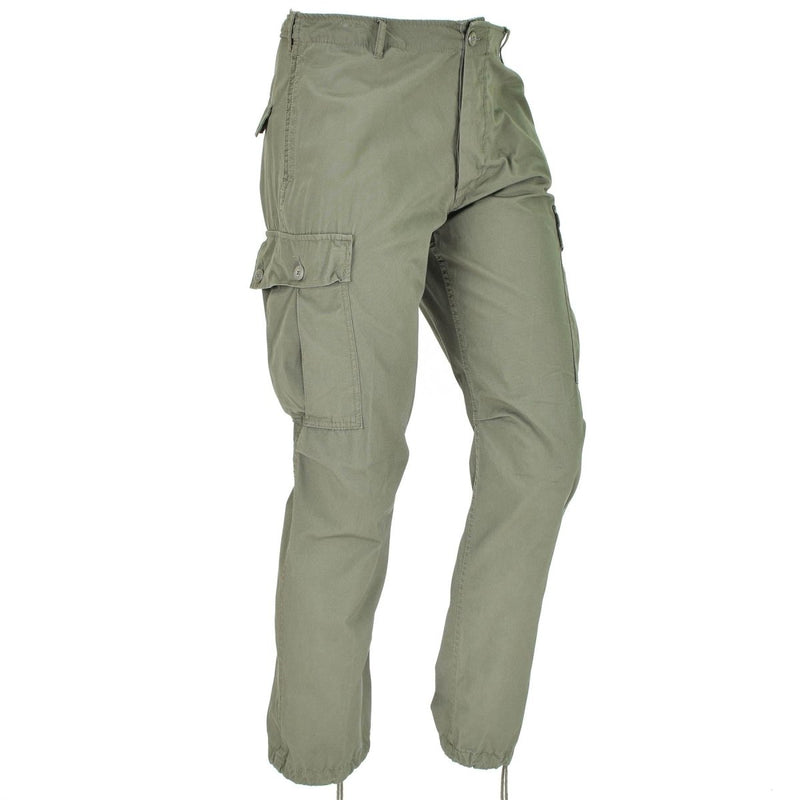 Olive drab Mil-Tec U.S. Army M64 Vietnam jungle style combat pants with cargo pockets and adjustable cuffs