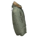 Olive green MIL-TEC U.S. Military style aviator parka N3B with faux fur hood and insulated winter design.