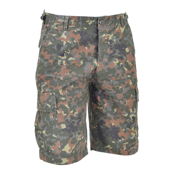 Mil-Tec Cargo-Shorts im U.S.-Militärstil aus vorgewaschenem Flecktarn-Camouflage-Ripstop mit funktionellen Taschen und strapazierfähigem Stoff