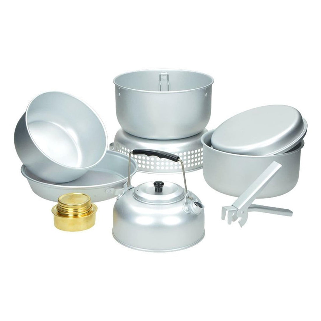 MIL-TEC campingkachel set buiten kookgerei kit alcohol brander aluminium potpan