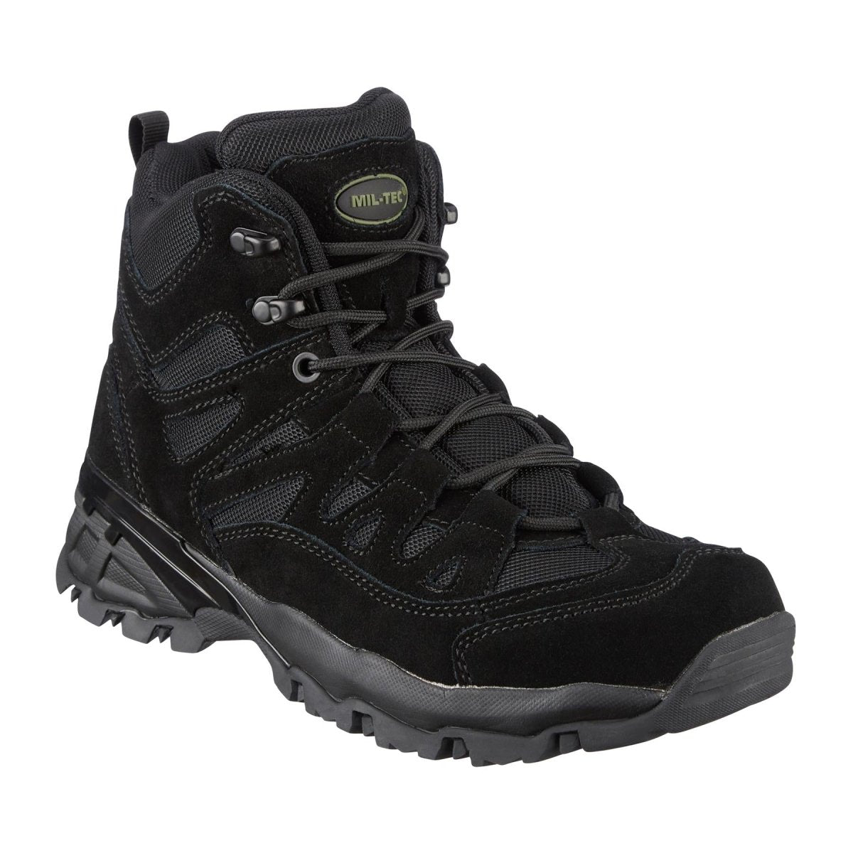 Stivali a squadra Mil-Tec Mid Round Sole Camping Calzature in pelle scamosciata nera all'aperto