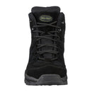 Front view of black MIL-TEC SQUAD mid-calf suede hiking boot with round sole and laced closure.