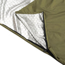 Olive green MIL-TEC survival bivy bag with reflective waterproof interior and zippered closure for emergency outdoor use.
