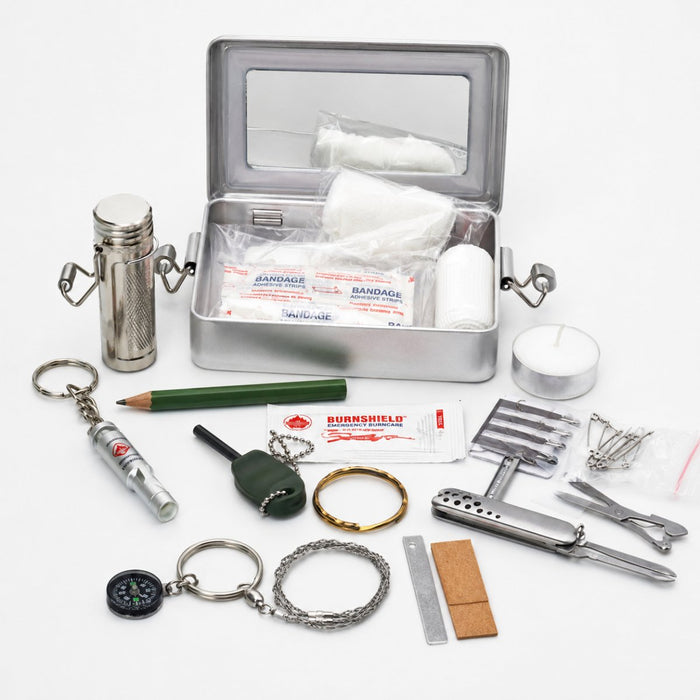 Mil-Tec Survival Kit Aluminum Box Emergency Outdoor Camping Hiking Gear - GoMilitar