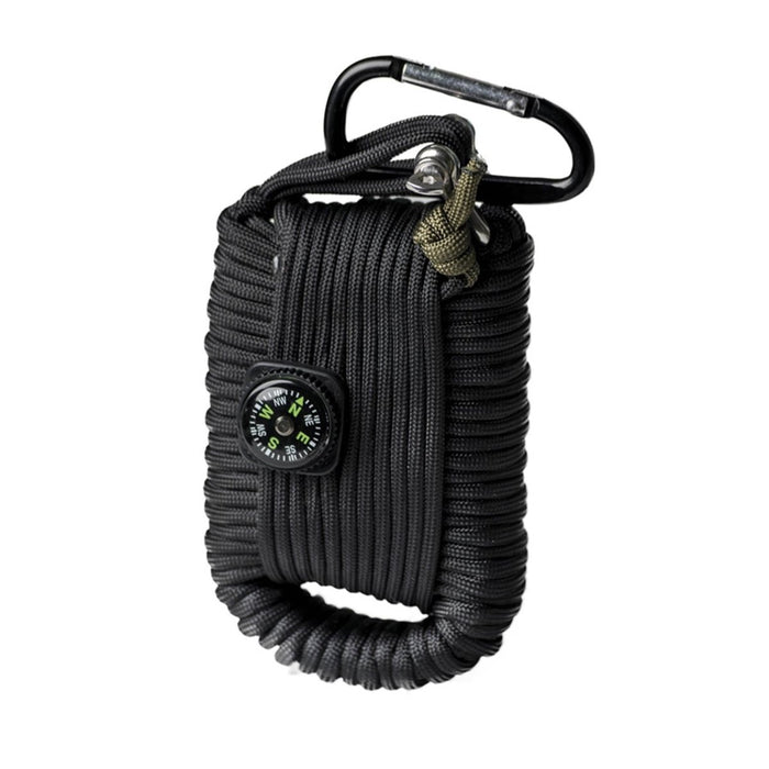 MIL - TEC Survival Kit Large 12m Paracord Fire Starter Compass Whistle Black - GoMilitar