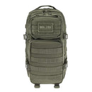 Olive green MIL-TEC tactical backpack with MOLLE system, multiple compartments, and compact 20L capacity for outdoor use