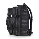 Black MIL-TEC U.S. Assault tactical backpack with multiple compartments and adjustable padded straps for hiking and camping.
