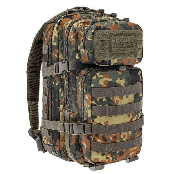 MIL-TEC U.S. Assault tactical backpack 20L flecktarn camouflage with MOLLE system and padded straps for hiking and outdoor use