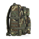 MIL-TEC U.S. Assault 36L woodland camo backpack with multiple compartments and adjustable straps for hiking and tactical use