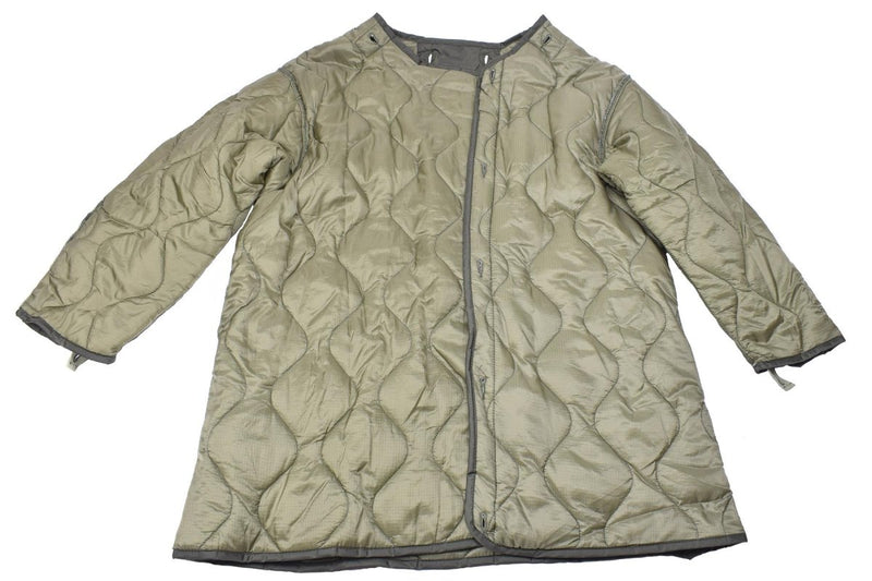 Olive green quilted detachable liner for MIL-TEC U.S. military style M51 hooded parka, lightweight and insulated.