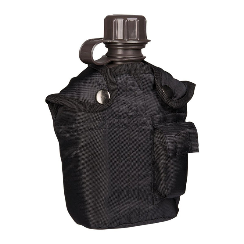 MIL - TEC US Style Plastic Canteen 1L Cover Included Tactical Outdoor Black - GoMilitar