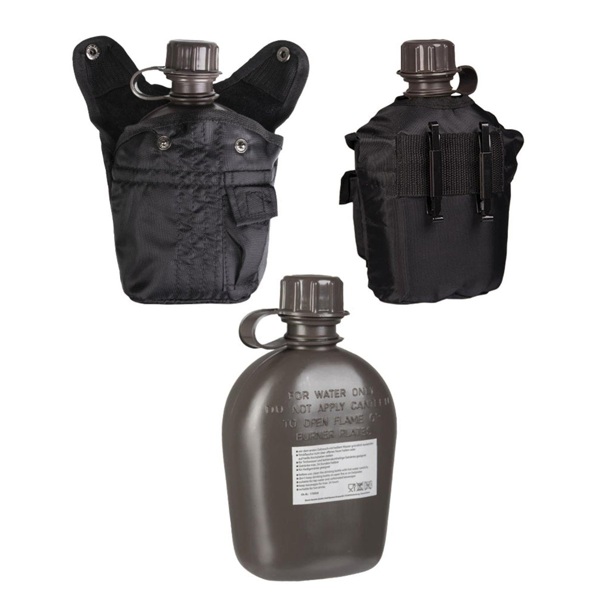 Cantimplora de plástico estilo estadounidense MIL-TEC, cubierta de 1L incluida, táctica para exteriores, color negro