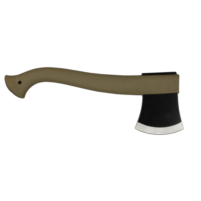 Leichte MORAKNIV-Axt mit ergonomischem Griff, Klingenstahl aus Borstahl, schwarzer ED-Beschichtung und Lederscheide für den Außeneinsatz.