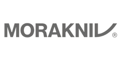 Gray Morakniv logo with stylized knife graphic integrated into the text on a white background