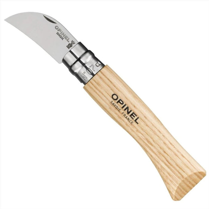Opinel N°07 folding pocket knife with 12C27 stainless steel curved blade and smooth light wood handle