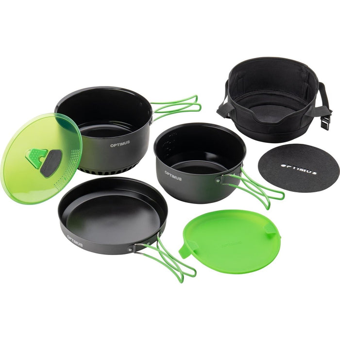 Optimus Terra Camp 4 Pot Set Kit da cucina antiaderente per camper da campeggio all'aperto in 7 parti - GoMilitar