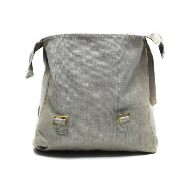 Original British Army M37 grey canvas haversack with buckle closure, large vintage military side bag.