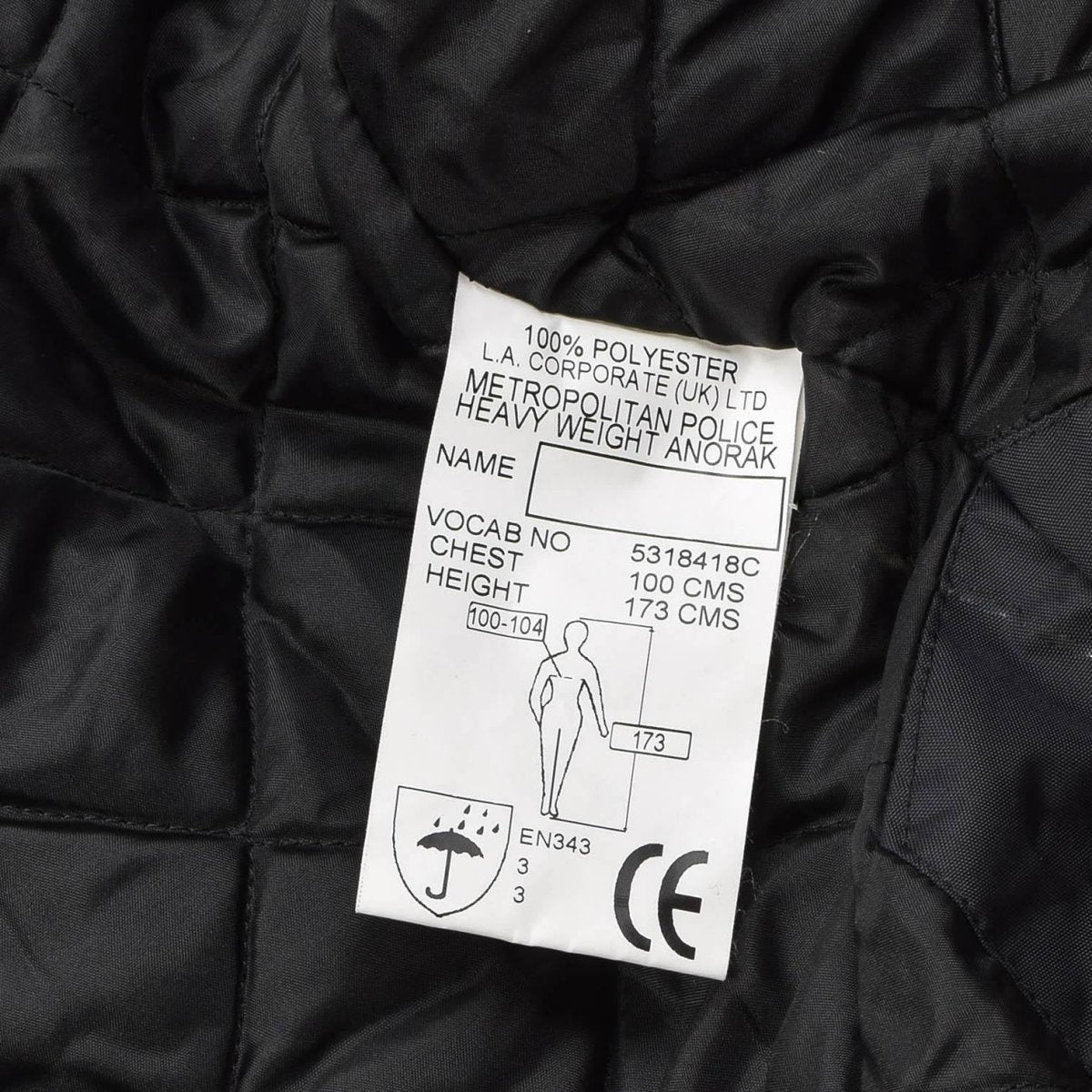Gran chaqueta de lluvia británica Police Police Solid Black forrado de agua impermeable