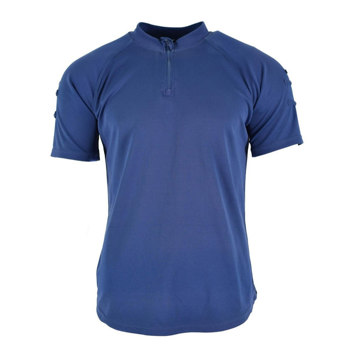 T-shirt original de la police britannique en tissu bleu respirant avec fermeture éclair sur le devant, manches courtes et col montant.
