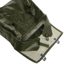 Original Czech army M85 olive drab vinyl military bread bag with shoulder strap and secure buckle closure, water-resistant design.