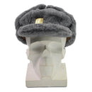 Gray faux fur Czech Republic army winter hat with gold insignia and earflaps, displayed on a white mannequin head.