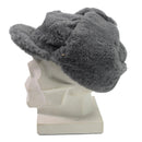 Gray Czech Republic military faux fur winter hat with earflaps and gold insignia on mannequin head