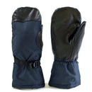 Original Dutch Army navy blue mittens with leather grip and adjustable wrists for extreme cold weather protection.