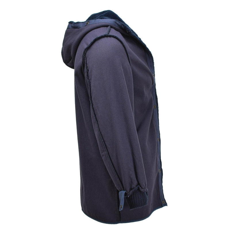 Side view of original Dutch army parka liner with hood, designed for warmth and cold-weather protection.
