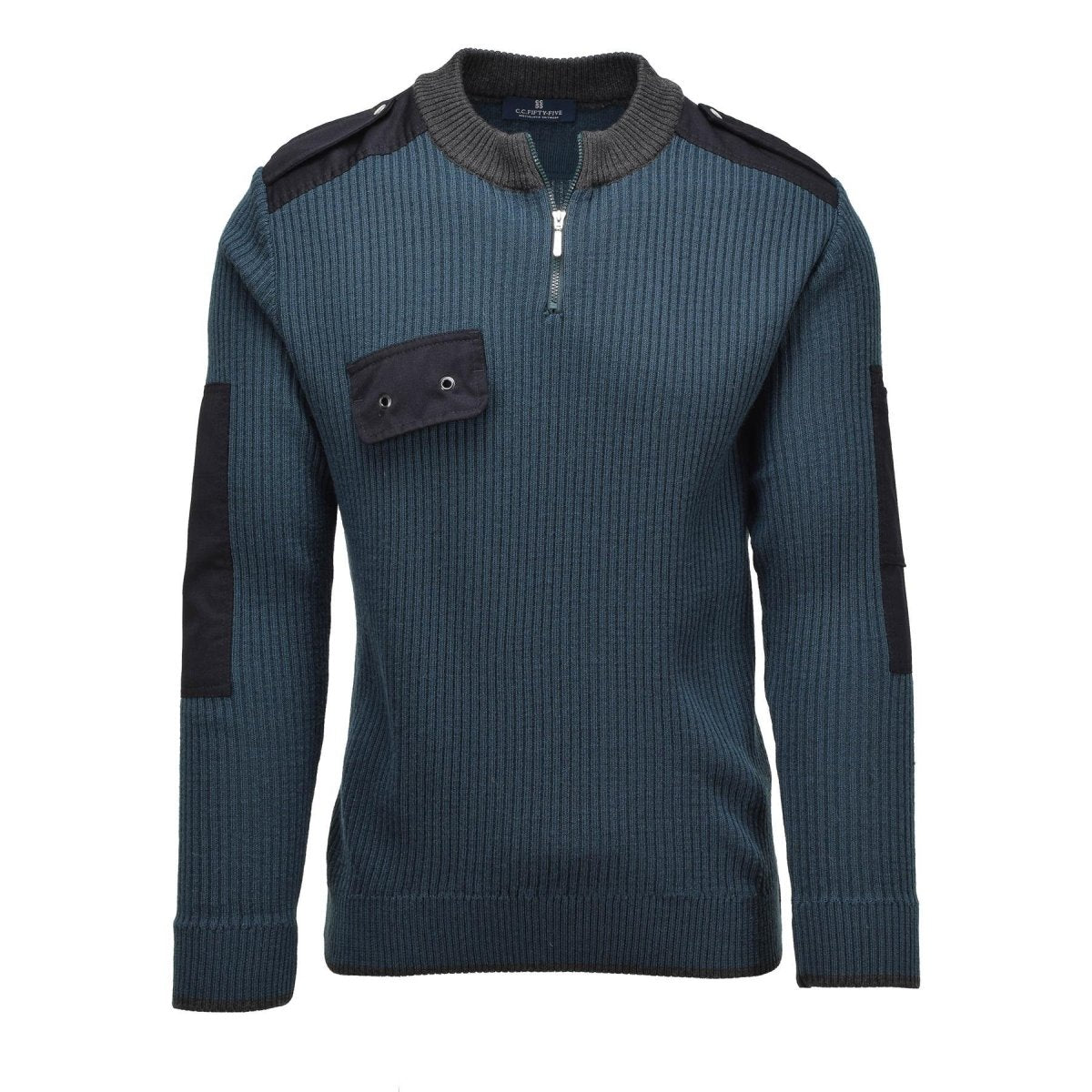 Original Dutch Army Rib Knit Sweater Quarter Zip Reinforced Elbows Pet