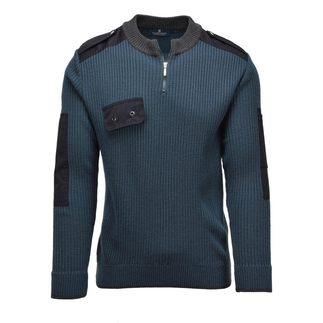 Original Dutch Army Rib Knit Sweater Quarter Zip Reinforced Elbows Petrol Green